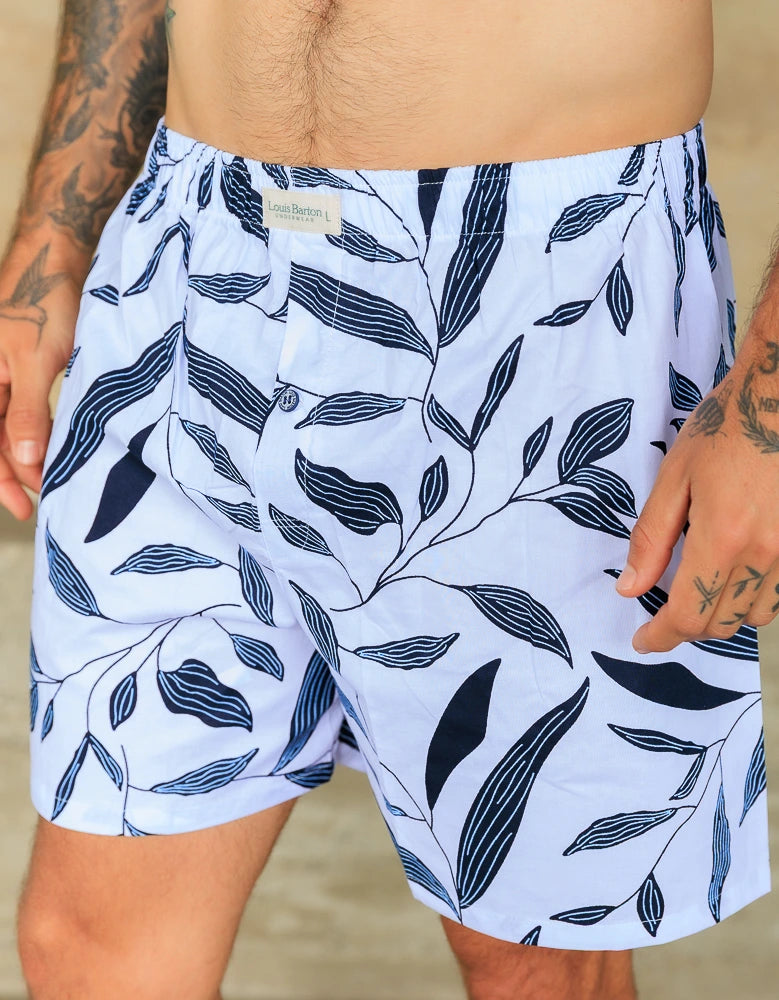 Boxer Blanco Print Hojas Azules